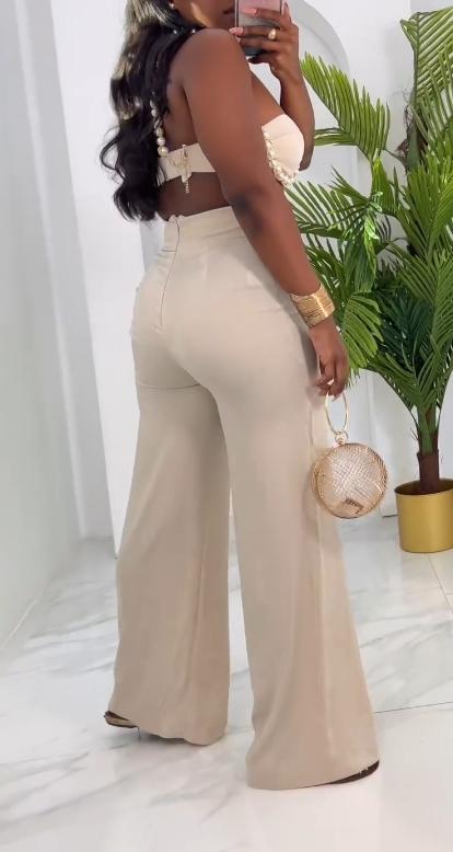 Shoulder strap tube top waist trousers two-piece suit