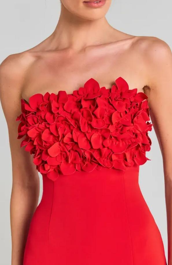 Red flower temperament dress with tube top sling