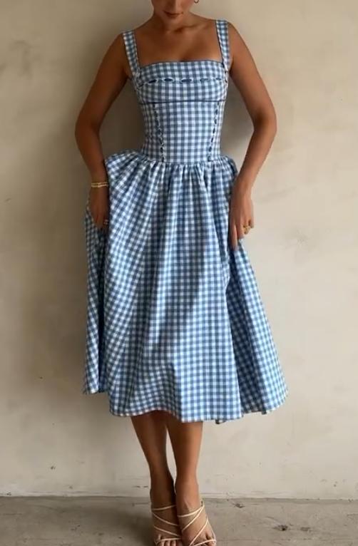 Blue plaid suspender dress