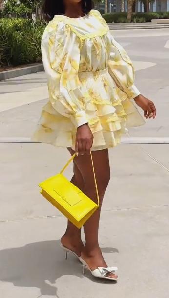 Yellow embroidered skirt suit