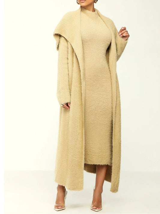 Cardigan loose long coat two piece set