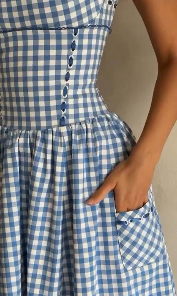 Blue plaid suspender dress