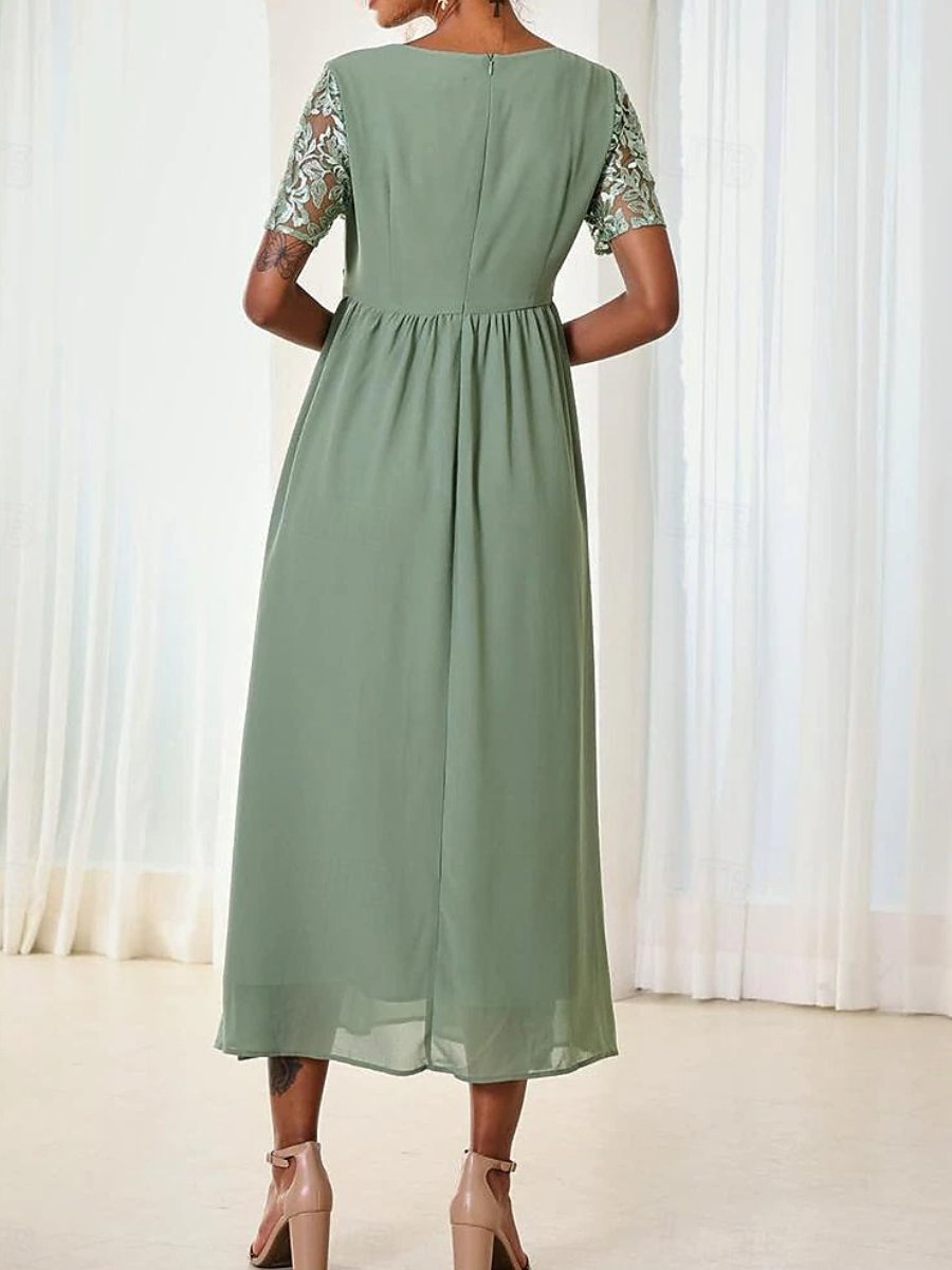 Women's A Line Dress Maxi Dress Elegant Formal V Neck Short Sleeve Green Color