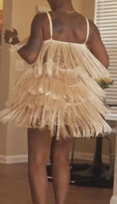 Silver sequined white fringed skirt