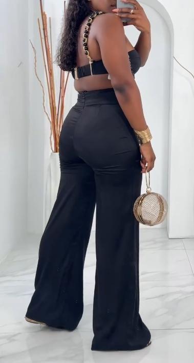 Shoulder strap tube top waist trousers two-piece suit