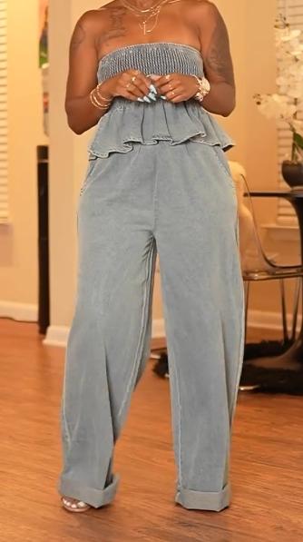 Goldfish denim tube top jeans suit