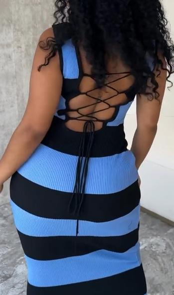 Blue and black striped vest knit dress