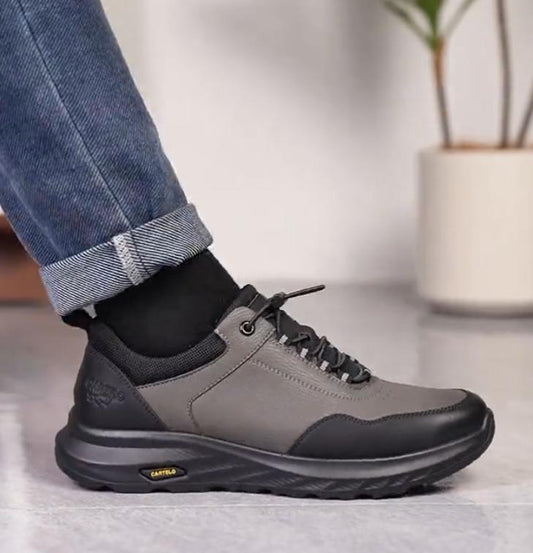 Grey-black leather casual shoes