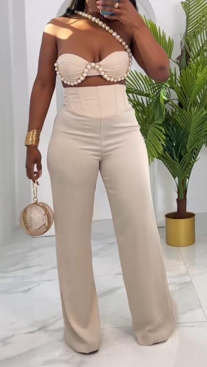 Shoulder strap tube top waist trousers two-piece suit