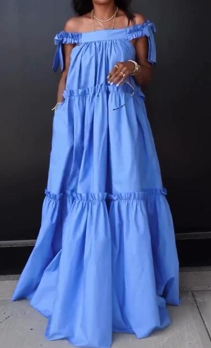 Blue one-shoulder loose dress