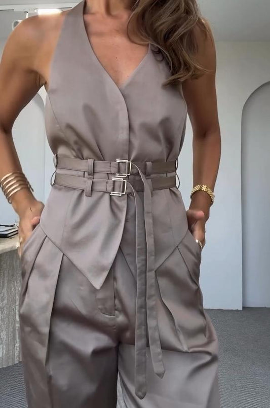 Dual belt suit vest two-piece suit