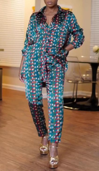 Fashion retro print casual suit pants women's two-piece suit