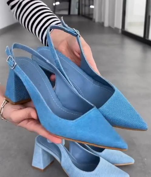 Blue French fashion pointed high heels