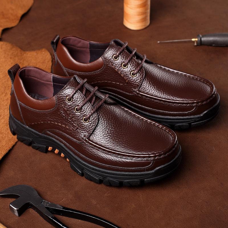 Dark Brown Men's Oxfords Dress Shoes Leather Loafers Leather Comfortable Slip Resistant Lace-up