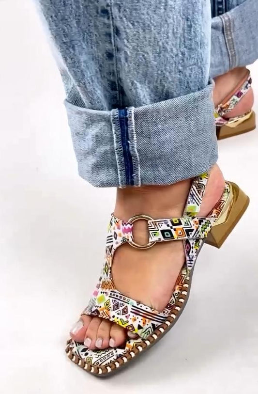 Colorful round buckle sandals