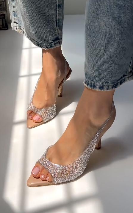 Transparent snowflake high-heeled sandals