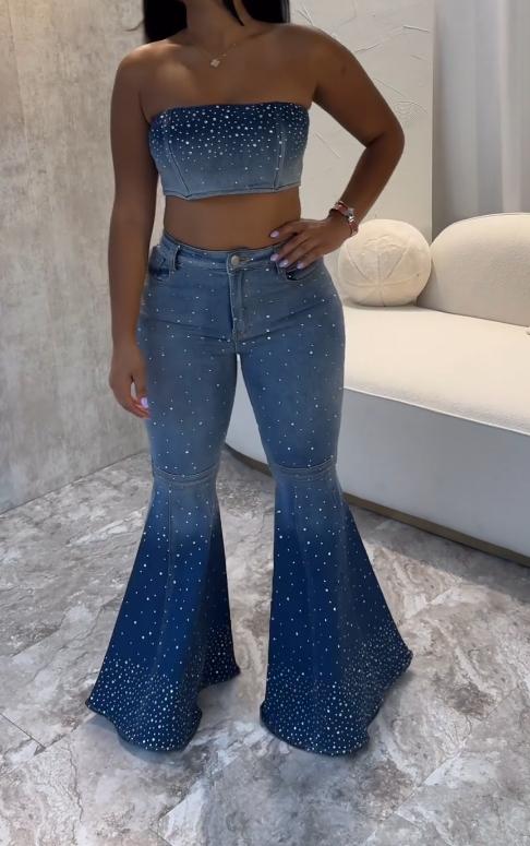 Full Of Stars Rhinestone Denim Pants