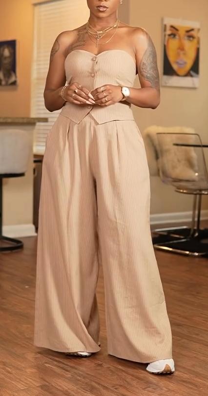 Tube top button top trousers suit