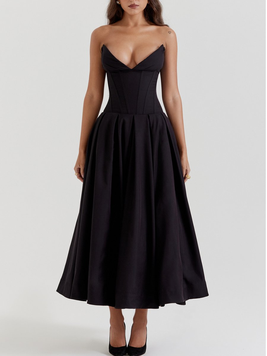 Vintage Strapless Pleated Dress