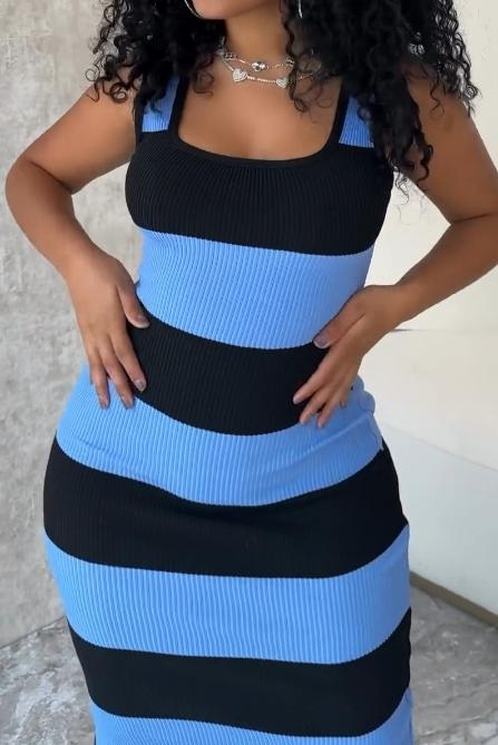 Blue and black striped vest knit dress