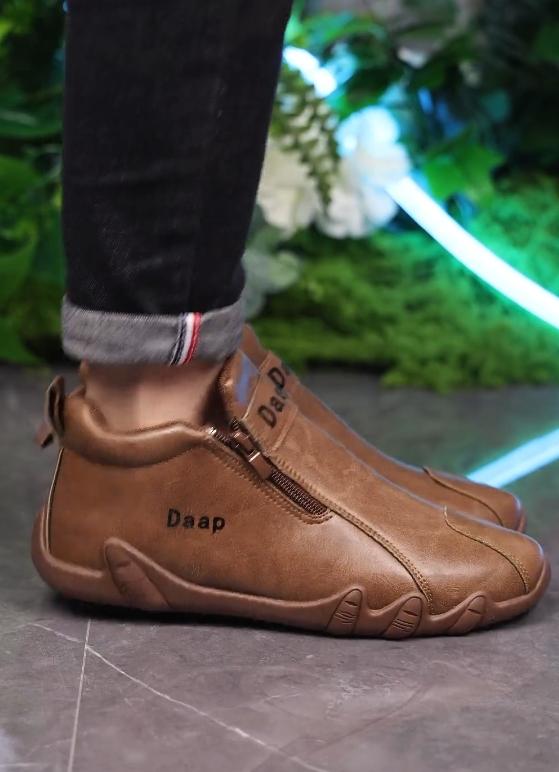 Brown soft-soled soft-faced non-slip zipper casual shoes