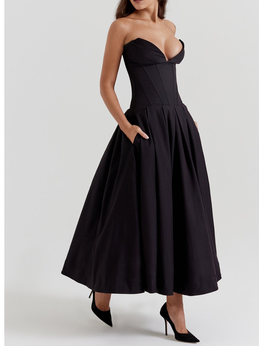 Vintage Strapless Pleated Dress