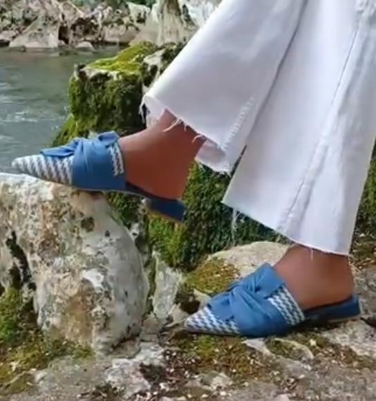 Blue striped big bow sandals and slippers