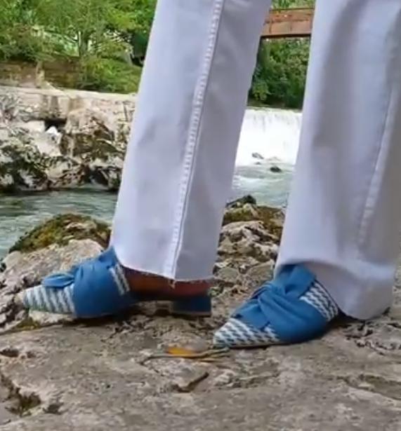 Blue striped big bow sandals and slippers