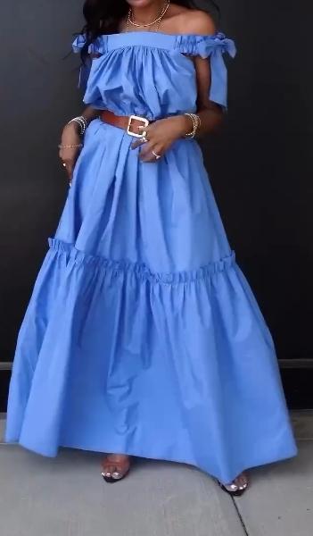 Blue one-shoulder loose dress