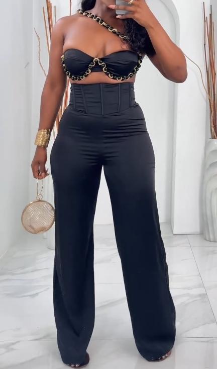 Shoulder strap tube top waist trousers two-piece suit