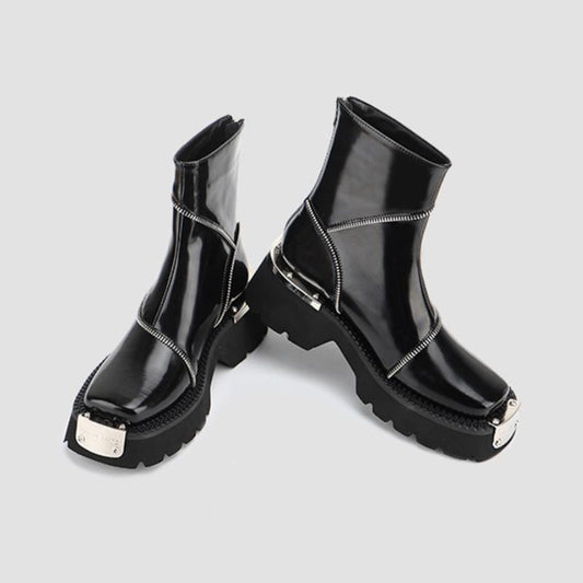 Stylish Square Zip Ankle Boots