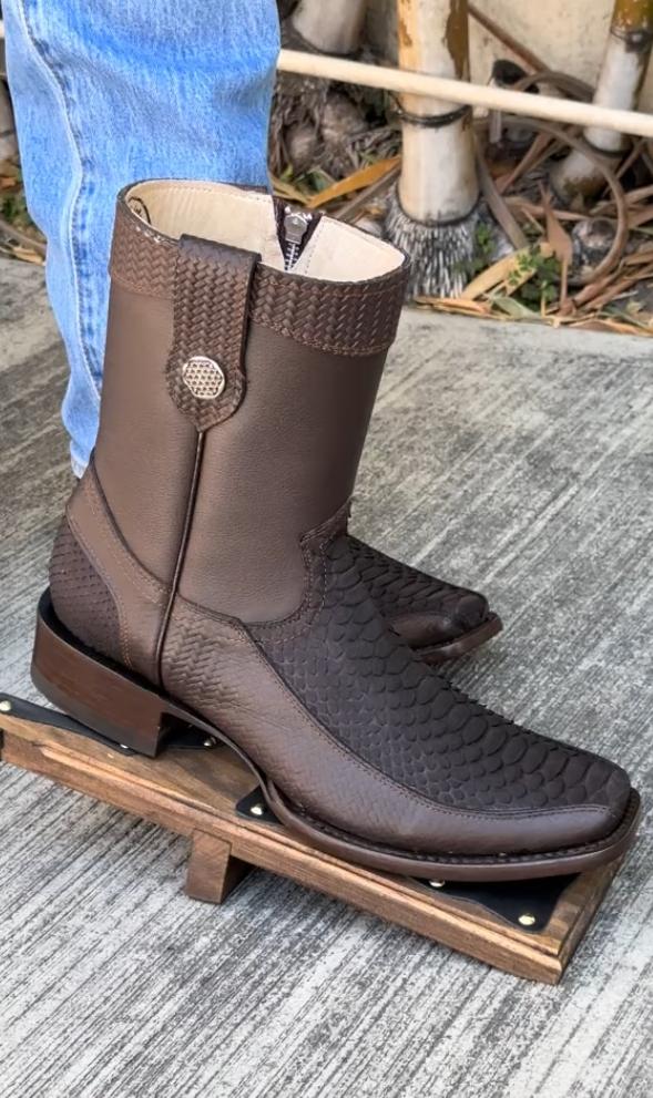 Embroidered high-top western cowboy boots