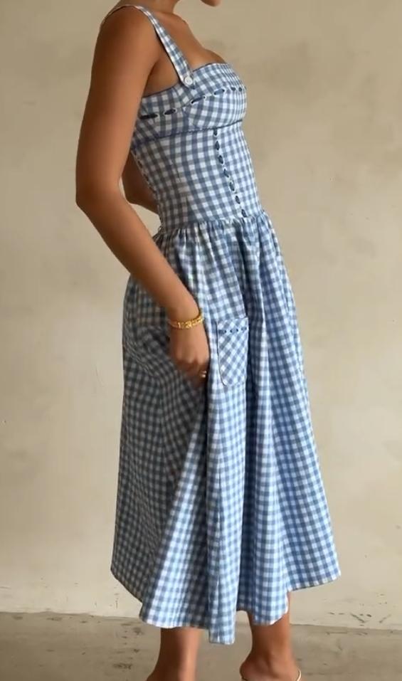 Blue plaid suspender dress