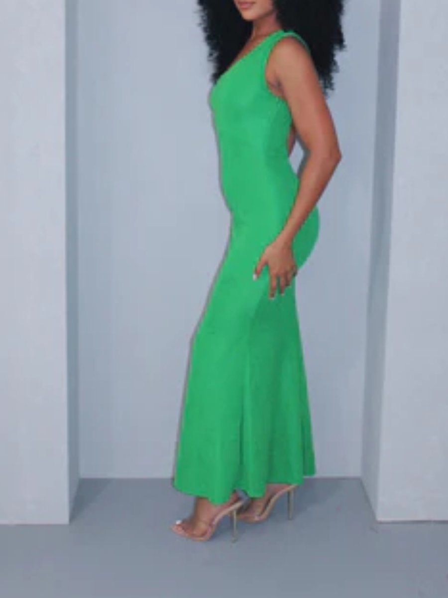 One shoulder strap green Dress