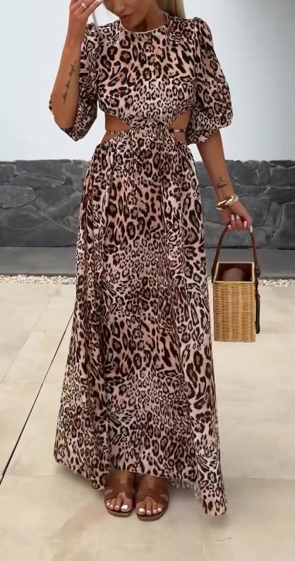 Leopard print halter waist dress