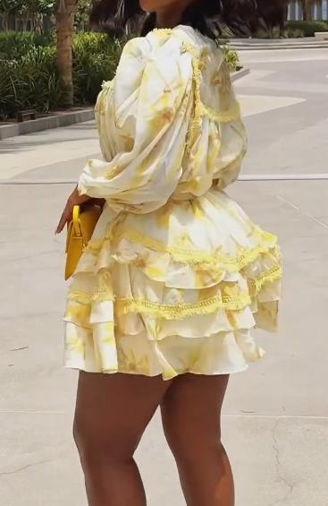 Yellow embroidered skirt suit