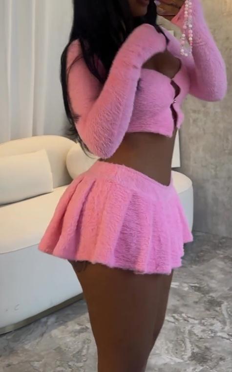 Pink mini skirt suit