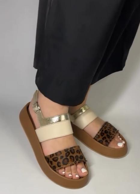 Leopard print tricolor patchwork sandals