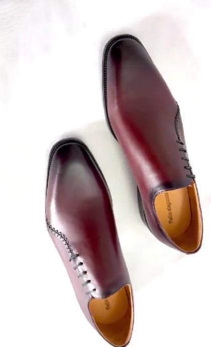 Reddish Brown Side Strap Design Business Casual Leather Shoes