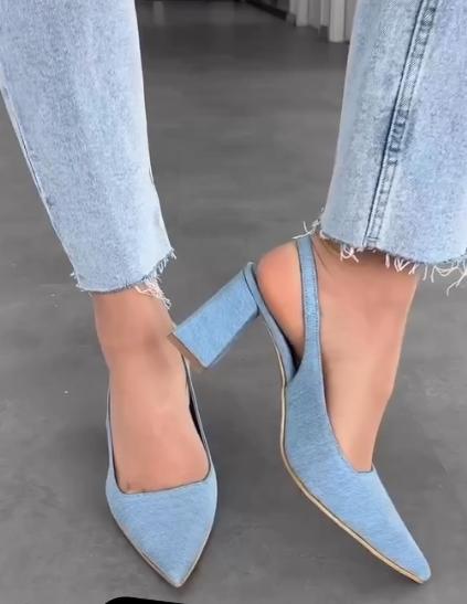 Blue French fashion pointed high heels