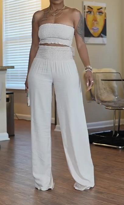 White casual new tube top pants women's two-piece suit