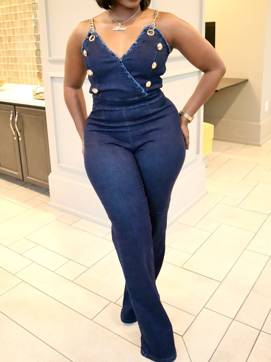 Button Details Denim Jumpsuit