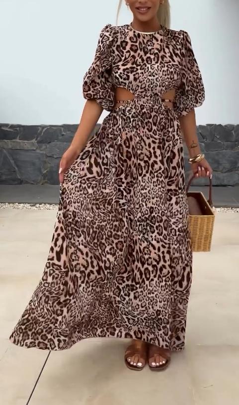 Leopard print halter waist dress