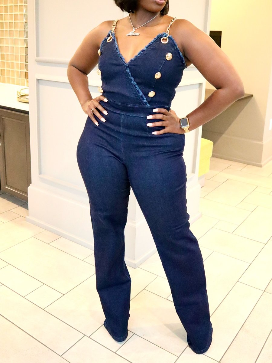 Button Details Denim Jumpsuit