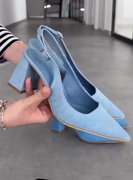 Blue French fashion pointed high heels