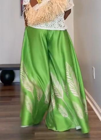 Green leaves fashion loose wide-leg mop pants